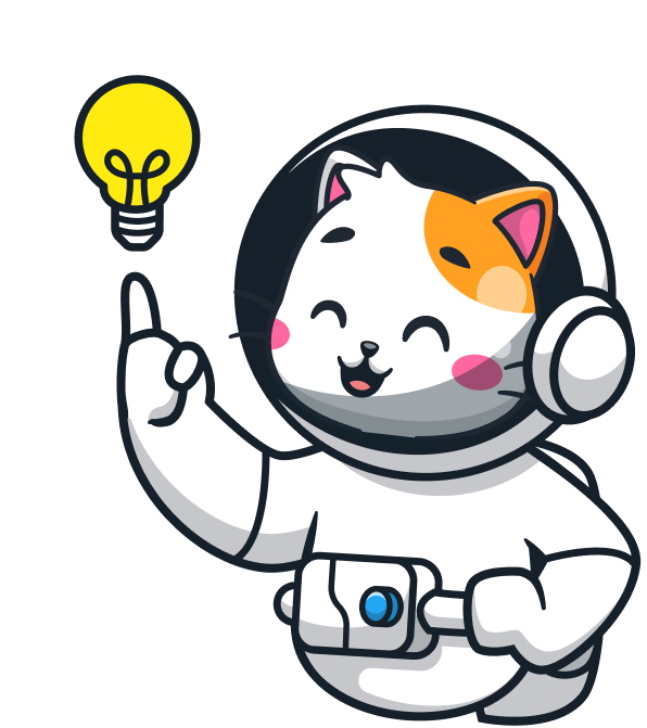 Cat astronaut with a lightbulb idea