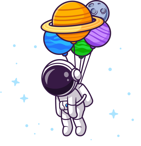astronaut with balloons in space